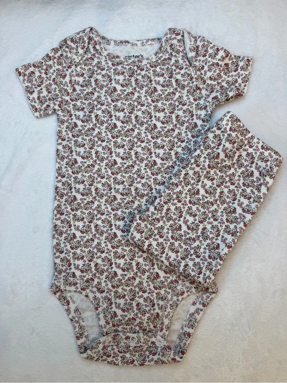 Carter's White Floral Short-Sleeve Baby One-Piece with Pants - 6-9 months